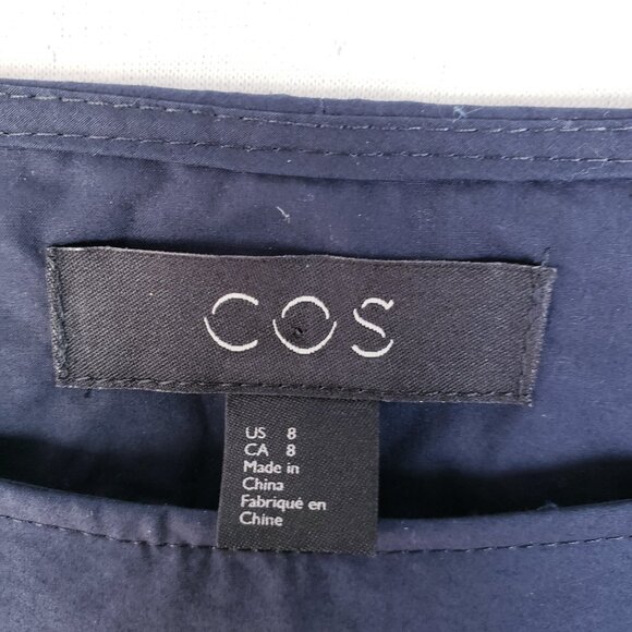 COS Cotton Dress Oversized Dark Navy Trapeze Kimono Sleeves Minimalist size 8 - Picture 2 of 9